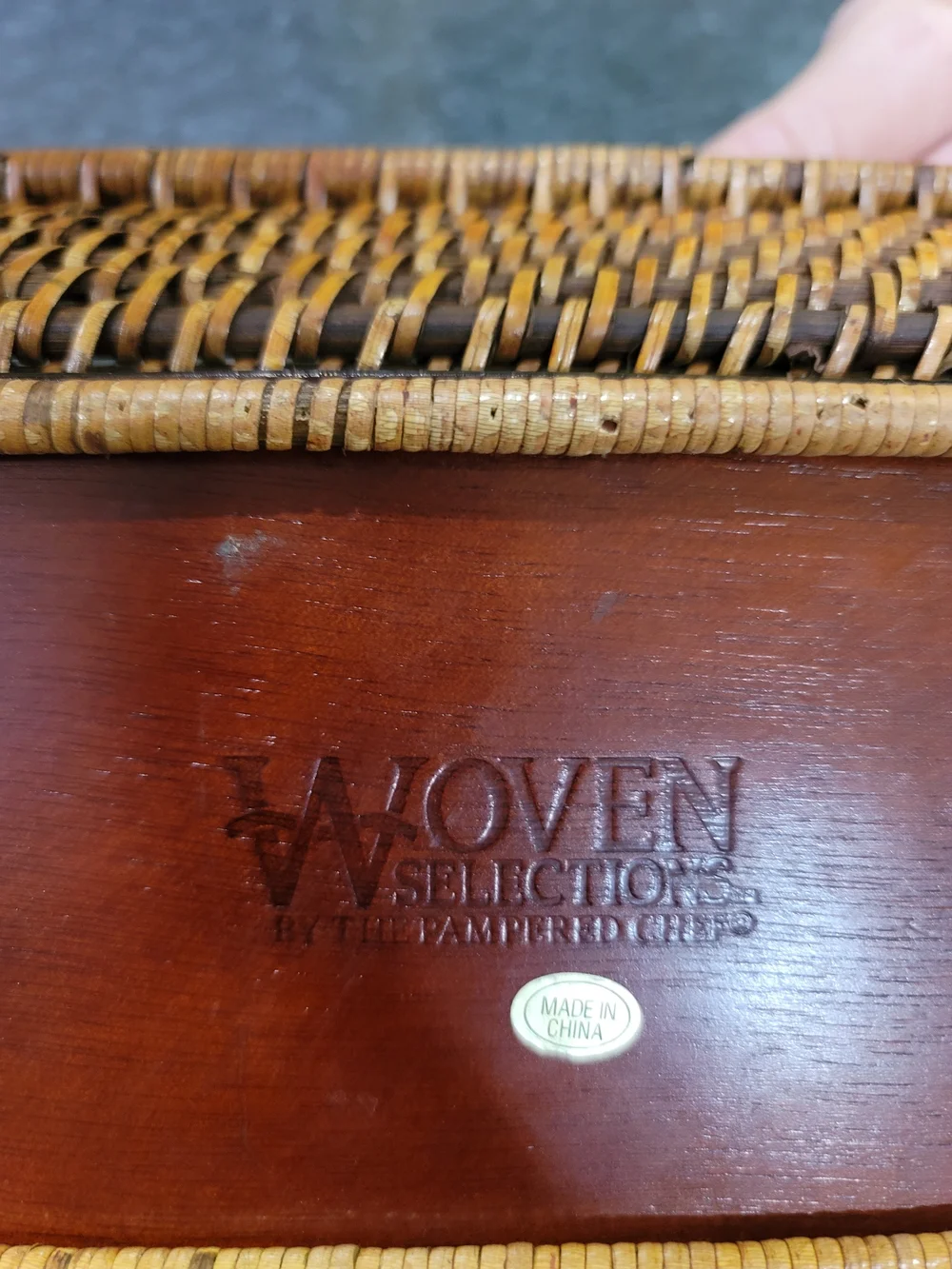 Pampered Chef Woven Rectangular Serving Tray with Handles - Brown